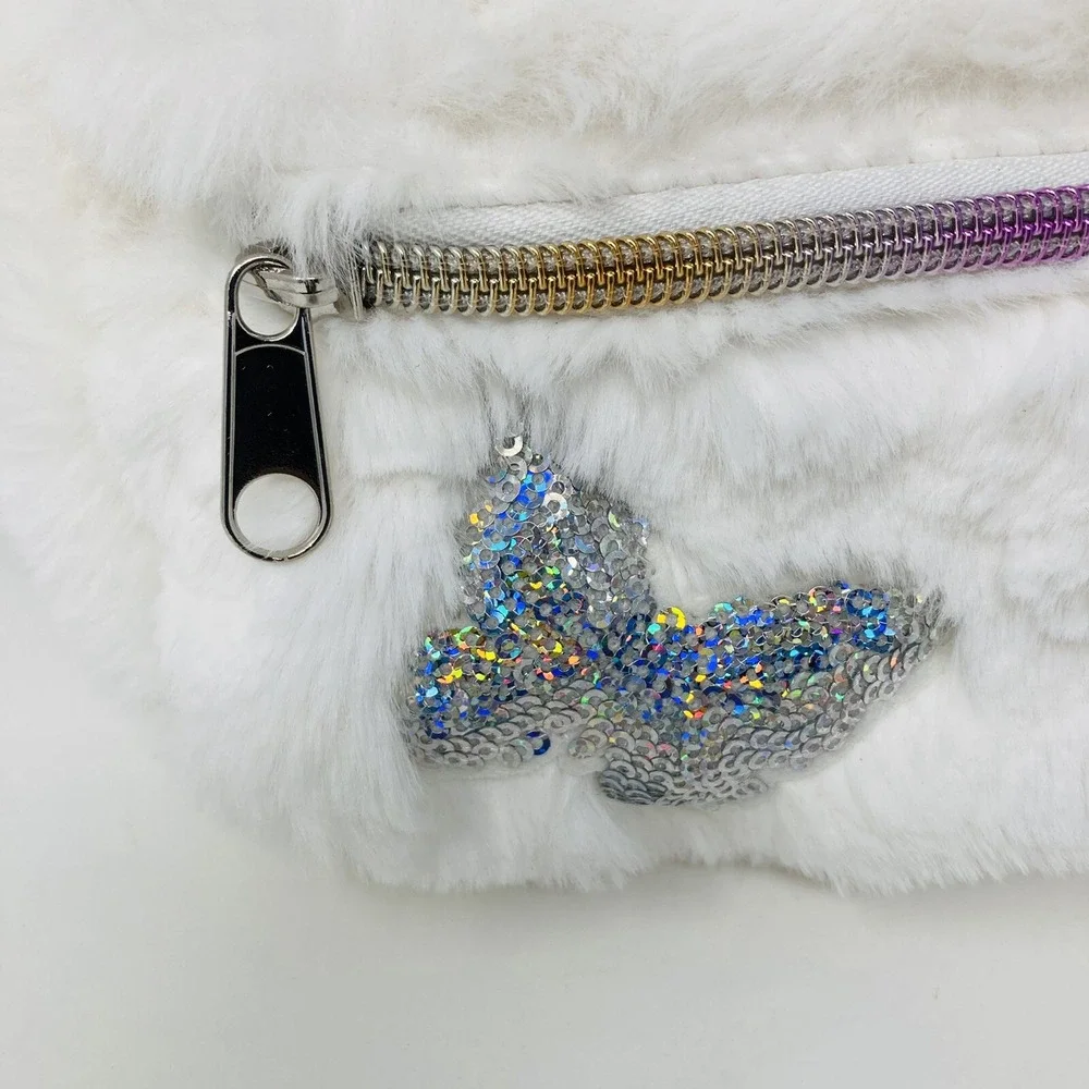 The Children's Place Girls White Faux Fur Sequin Small Backpack‎